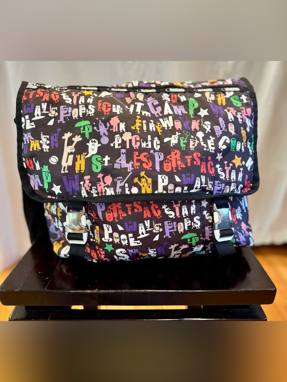 Retired LeSportsac Black Bag w/ Multicolor Alphabet Characters